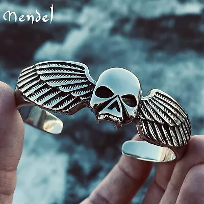 MENDEL 8 Inch Mens Stainless Steel Motorcycle Biker Skull Cuff Bangle Bracelet • $17.99