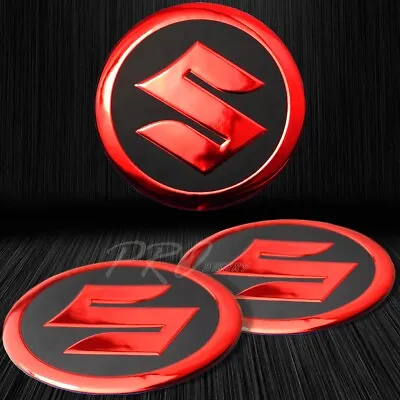 2x 2.125  3D Emblem Decal Logo Fairing  S  Logo Sticker Suzuki Black+Chrome Red • $12.88