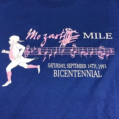 Vintage T Shirt Mozart Mile Run Sept 14th 1991 Bicentennial Blue Large • $28
