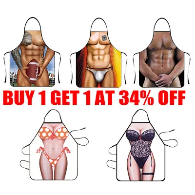 Sexy Naked Men Aprons Chef Cooking Kitchen Bib Apron Funny BBQ Party Pinafore • £4.39