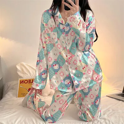 Hello Kitty Women Silk Satin Pyjamas Long Sleeve Button Sleepwear Pajamas Set AU • $43.99