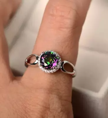 Mystic Topaz Round Cut Engagement Ring Wedding Ring 925 Solid Silver Gold Plated • $189.99