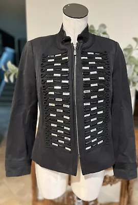 Peter Nygard Women 8 Black Zip Front Beaded Embroidered Marching Band Jacket • $19.99