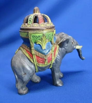 Cast Iron Vantines France Elephant Figurine Incense Burner Cold Painted • $89.99