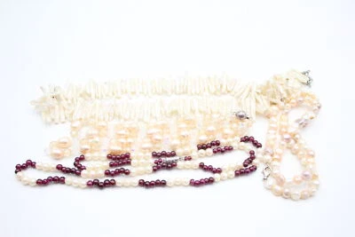 £3.20 • Buy 4 X .925 Sterling Silver (8g) Clasp CULTURED PEARL NECKLACES Inc. Garnet