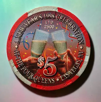 ⚡️❄️ Casino Chip OMG 😳 $5 Four Queens New Year 1998 Las Vegas ⚡️❄️⚡️❄️ • $1