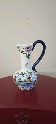 Delft Handpainted Creamer Pitcher Bud Vase Blue Holland Windmill Small 6.5   • $9.60