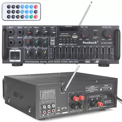 2000W Bluetooth Stereo Amplifier HIFI 2CH Tuner Remote Control USB SD Mic Input • £39.80