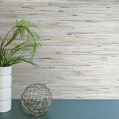 Silver Metallic Wallpaper Real Natural Grasscloth Beige Grass Cloth Wallcovering • $4.44