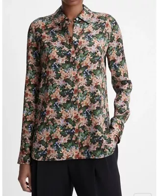 VINCE $385 Wild Primrose Stretch-Silk Slim-Fit Blouse XXS • $79.99