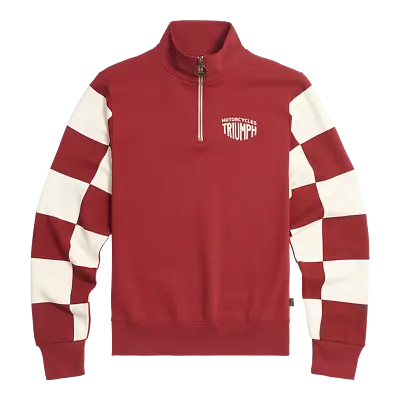 GENUINE Triumph Motorcycles Prewitt 1/4 Zip Sweat Top - Red/Bone NEW • $140.41