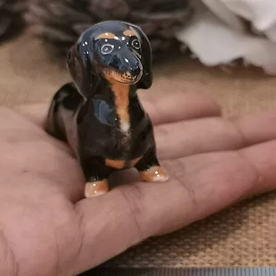 Dachshund Standing Black With A Brown Hand Painted Animal Dog Ceramic Figurines • $11.99