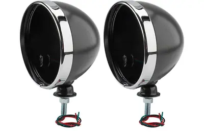 Universal 7  Chrome Dietz Style Headlight Head Lamp Black Bucket Housings Pair • $80.25