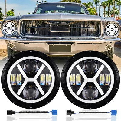 Pair 7  Inch Round LED Headlights DRL Halo Angel Eyes For Ford Mustang 1964-1984 • $65.99