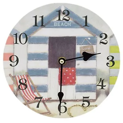 20cm Beach Hut Silent Wall Clock | Non Ticking Wall Mounted Nautical Clock • £10.99