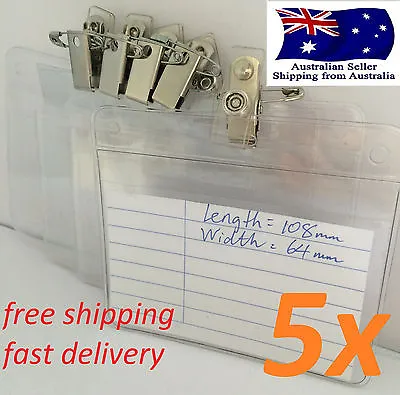 5x Swivel Clear Plastic Horizontal Name Tag ID Card Holder With Clip Pin F601 • $4.64