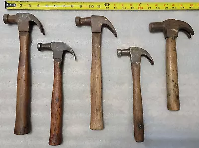 5 Vintage Curve Clawed Hammers Carpentry Woodworking Stanley Dunlap Tools • $9.99
