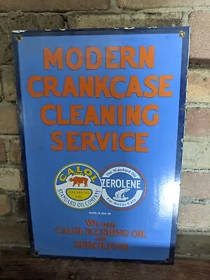 Vintage 1948 Crankcase Standard Oil Zerolene Porcelain Metal Part Sign 12  X 18  • $179.99