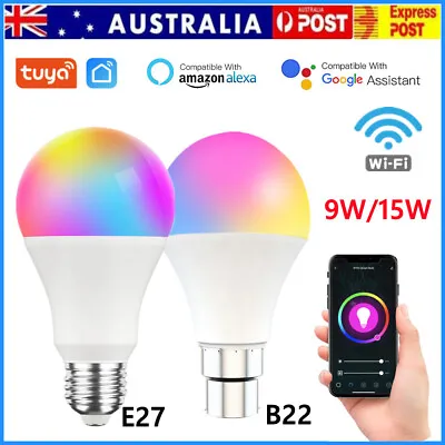 $15.65 • Buy E27 B22 WiFi 15W Smart LED Light Bulb RGB Globe Color Lamp For Alexa Google Home