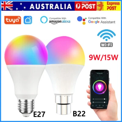 $15.65 • Buy E27 B22 WiFi 15W Smart LED Light Bulb RGB Globe Color Lamp For Alexa Google Home