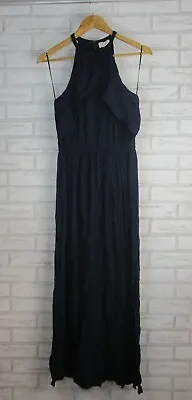 Witchery Dress 8 Navy Blue Solid Womans Halter Long Maxi Ruffles • $29