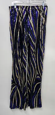 Chic Me Womens XL Wide-Leg Sheer Dress Pants Black Gold Purple Sequined Trouser • $19.95