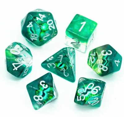 Green Demon's Eye Dice Set Poly RPG DnD Dungeons Dragons AD&D Pathfinder D20 • $14.95