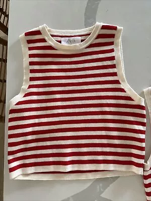 ZARA Girls  Knit Vest White /Red Stripe Size 13/14 • $9