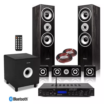 5.1 Surround Sound Speakers With Sub Home Theatre FM Bluetooth Amplifier Black • £399