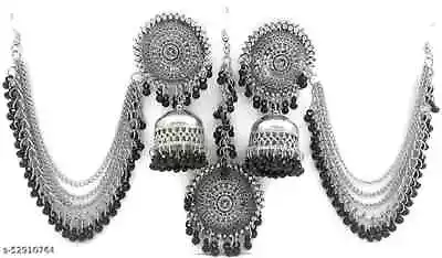 Oxidised Silver Plated Earrings Set With Maang Tikka For Women • $15.99