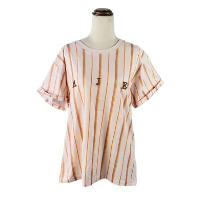 Aje Vertical Stripe Embroidered Logo T-Shirt Tee Orange Brown White Small Womens • $50