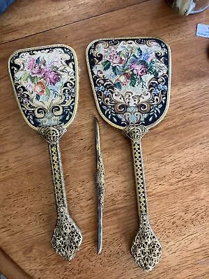 Vintage Bronze Filigree Embroidery MirrorBrush Comb Set Estate Rare • $32.50