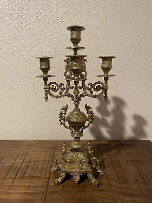 Vintage Italian Brevettato Brass 5 Arm Candelabra 16.5” Stamped C.1950’s Baroque • $225