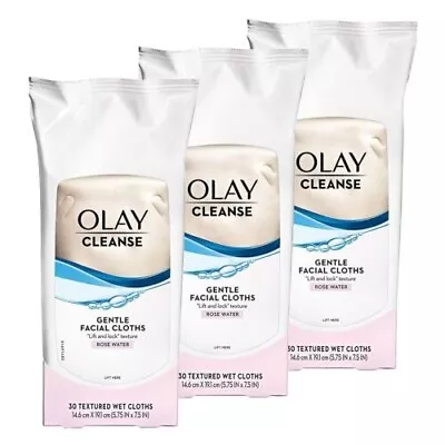 3 Packs Olay Gentle Facial Cleansing Cloths Rose Water 30 Ct EACH 90 TOTAL NEW • $19.99