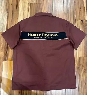 Harley-Davidson Men's Burgundy 120 Anniversary Mechanic Shirt Short Sleeve 2XL • $47.47