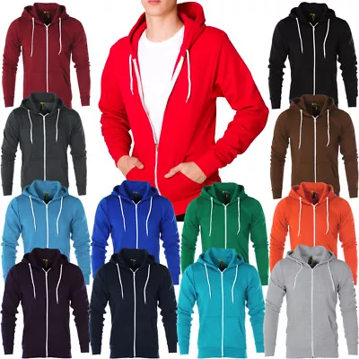 Mens Zip Up Hoodie Full Sleeve Polycotton American Zipper Hooded Sweatshirt Top • £12.95