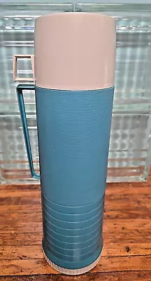 Vintage Quart Size THERMOS VACUUM BOTTLE MODEL# 2402 LIGHT BLUE & BEIGE • $24.95