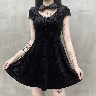 Gothic Velvet Babydoll Lace Collar Dress Sexy Summer • £20