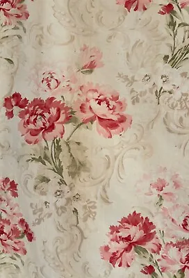 Antique French Fabric  Floral Cotton Shabby Chic Pink Peony  Gently Timeworn • $59