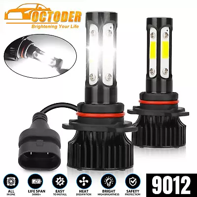 Pair 4-sides 9012 LED Headlight Bulbs Kit High Low Beam Super Bright 6500K White • $12.98