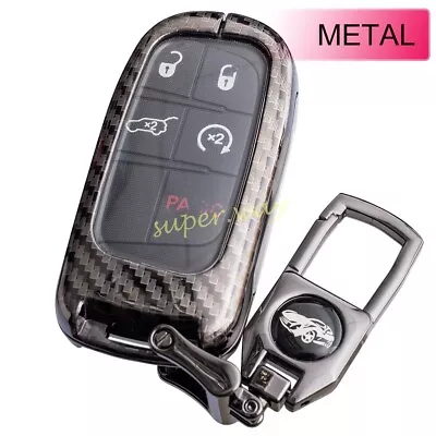 For Jeep Dodge Chrysler Fiat Metal Carbon Fiber Smart Key Fob Chain Case Cover • $29.05