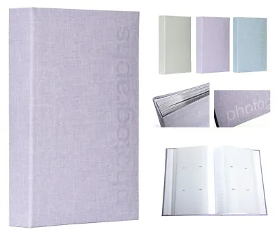 £12.29 • Buy Large 300 Photo Album Textured Linen Lilac Memo Area Slip In Holds 6 X 4 Photos