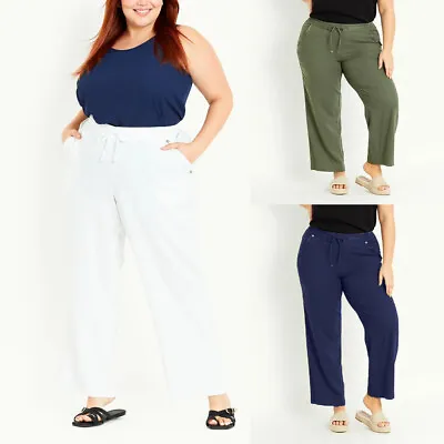 Ladies Linen Trousers Womens Elasticated Back Summer Casual Pants Size UK 10-20  • £9.97