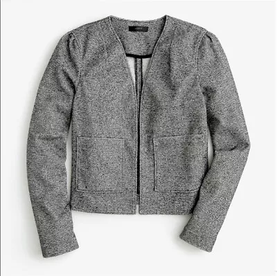 J.Crew Womens Small Blazer Jacket Gray Boucle Tweed Open Front Cropped • $21.99