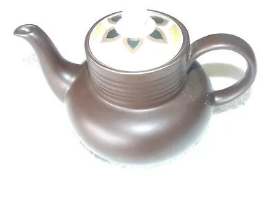 Myott England Brown Ceramic Teapot Psychedelic Lid Vintage Mcm Retro Matt Finish • $25