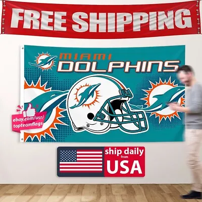 Miami Dolphins 3X5 FT Flag Premium Banner NFL Man Cave FREE Shipping NEW • $13.44