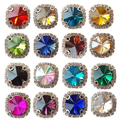 Large ROUND Glass Crystal Diamante Rhinestone Embellishment Sew On Gem Jewels • £1.99