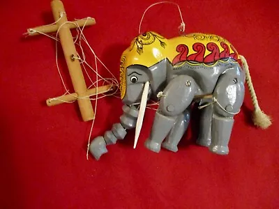 Vintage Wooden Hand Carved Elephant Marionette Puppet/Jointed Folk Art • $30