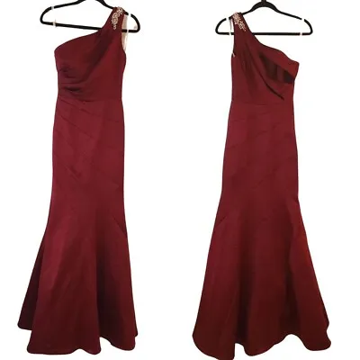 Zac Posen Truly One Shoulder Burgundy Fit And Flare Mermaid Dress Gown Size 4 • $140