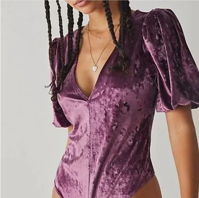 *CLEARANCE* Free People Don't You Wish Velvet Bodysuit Sz Small Plum • £5